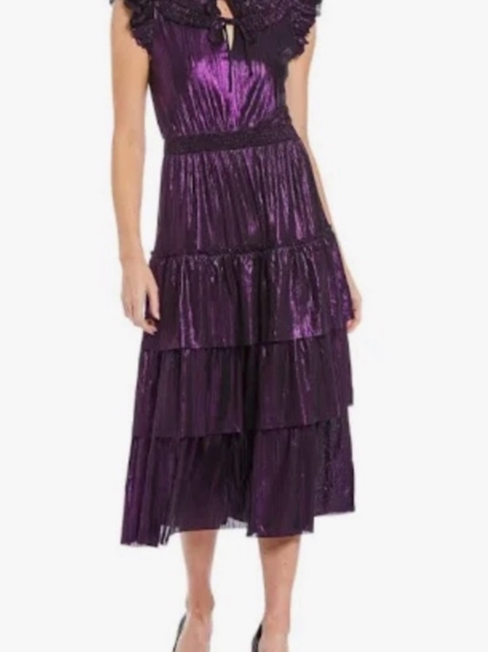 ADELYN RAE BARBARA METALLIC RUFFLED MIDI DRESS NWT - Picture 2 of 9